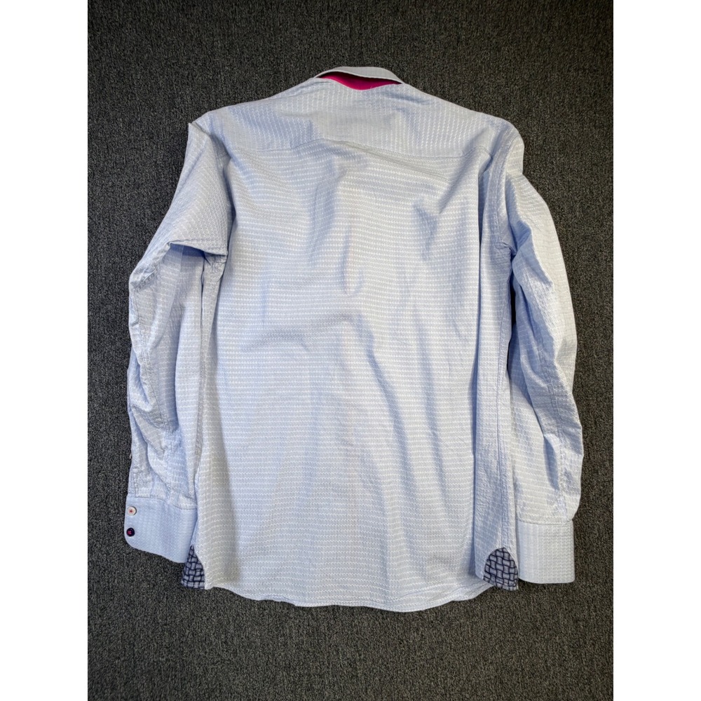 Maceoo Einstein Repeat Blue Jacquard Dress Shirt Mens Long Sleeve Pink‎ Trim L - Picture 6 of 9